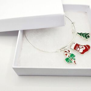 Silver Christmas Charm Bracelet, Candy Cane, Stocking, and Tree Charms